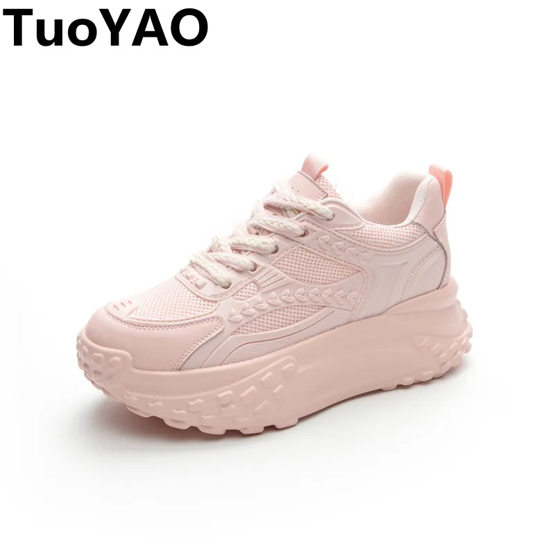 

6cm Air Mesh Platform Wedge Spring Comfort Genuine Leather Autumn Women Vulcanize Chunky Wedge Sneaker Breathable Sports Shoes