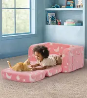 2-in-1 Glow in Dark Kids Sofa with Blanket & Pillow, Foldable Toddler Couch for Girls Boys, Medium Pink 2