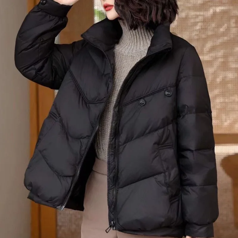 2023 New Women Down Jacket Winter Coat Female Short-length Frivolous Parkas Loose Fashion Outwear Stand Collor Cardigan Overcoat