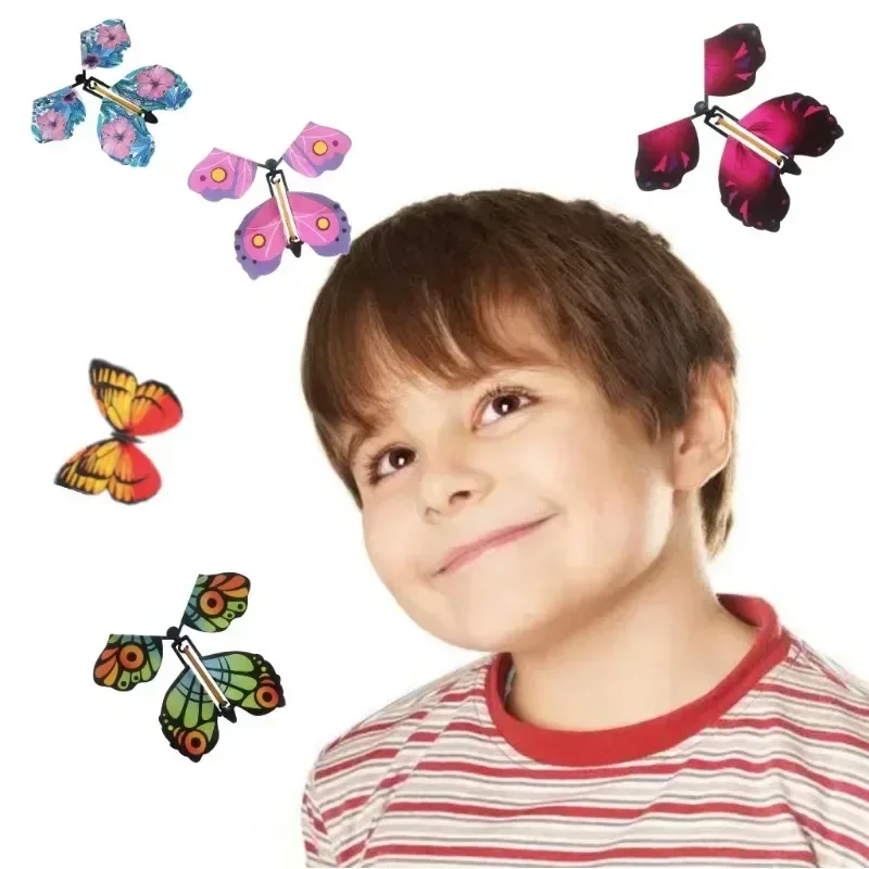 Magic Props Toys Magic Flying Butterflies Wind Up Toy Bookmark Greeting Card