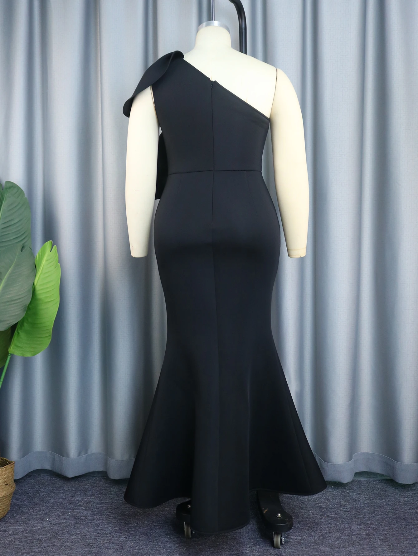 Fishtail Dresses for Women Plus Size Black High Waist Bowtie Trumpet Night Celebrate Evening Party Prom Gowns 4XL Curvy Outfits