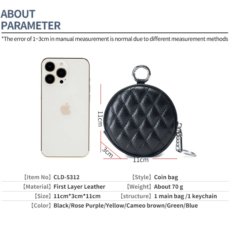 Coin Purse for Women Credit Card Cases Brand Diamond Lattice Money Organizers Wallet with Keychain Fashion Round Zipper Wallet