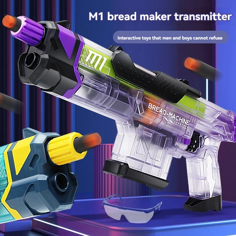 M1 Bread Machine Gun Toy Manual Launcher Soft Bullet Weapons Air Pneumatic Gun Shooting Model for Adults Boys Kid Birthday Gifts 3