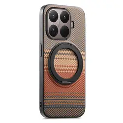 Luxury Carbon Fiber Magnetic Ring Stand Case - 360° Rotating Shockproof Cover - Xiaomi 17T Pro (Brown)