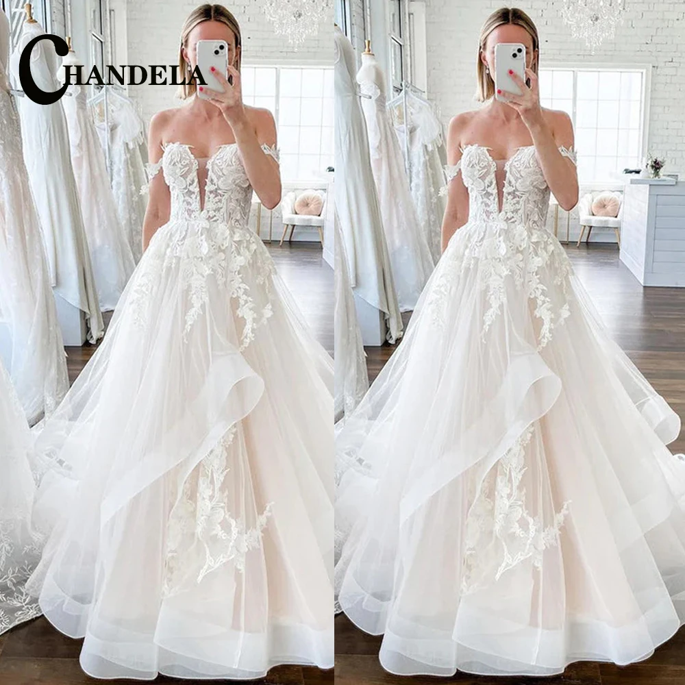 CHANDELA – robe de mariée princesse de plage, épaules dénudées, sans manches, à volants, personnalisée, pour femmes, 2025
