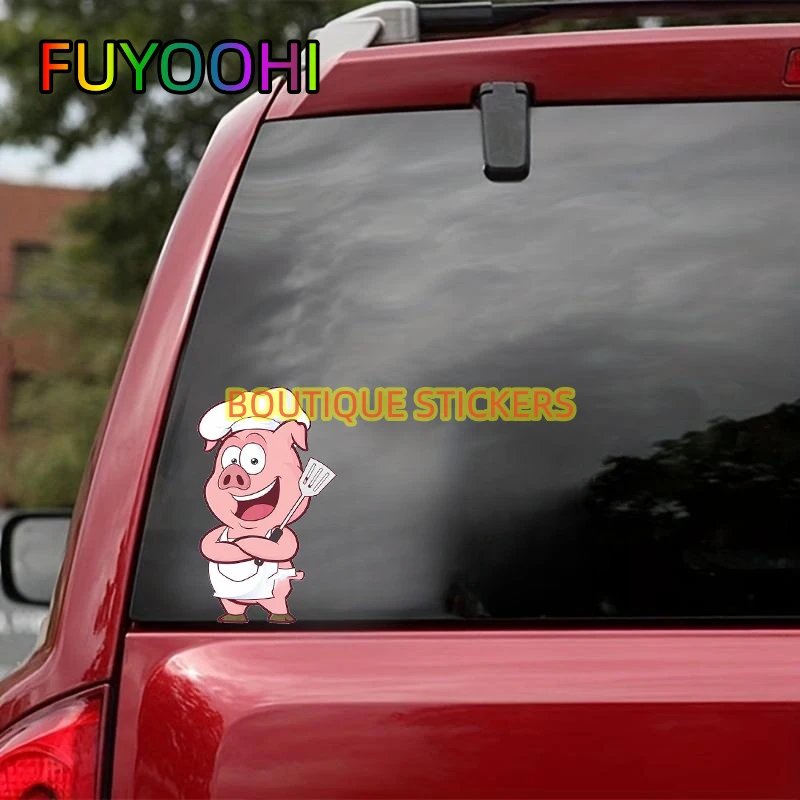 

FUYOOHI Exterior Accessories Decal Creative Chef Pig Car Bumper Window Personality Stickers DIY Occlusion Scratch PVC Decals