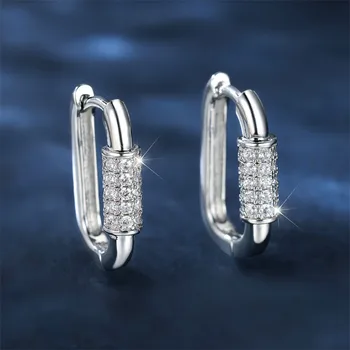 Cute Female White Zircon Stone Clip Earrings Charm Silver Color Wedding Jewelry For Women