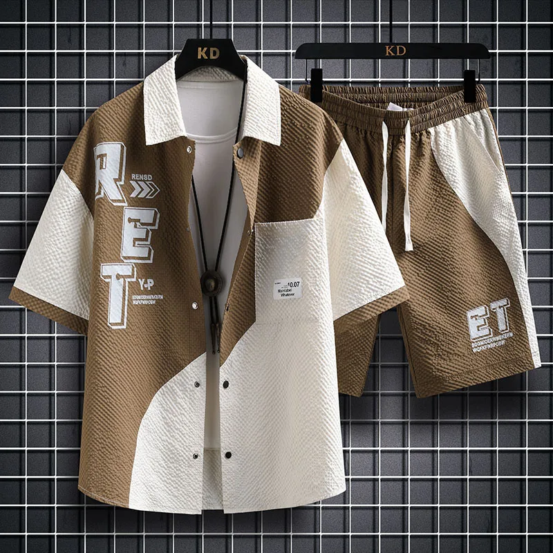 

2024 Men Clothing Summer Men Fashion Suits Men's Youth Leisure Street Fashion Shirt and Shorts Set Printing Casual Outfits