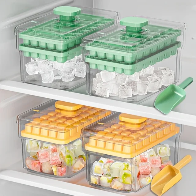 Ice Trays for Freezer with Lid & Bin, Ice Cube Tray Making 68 pcs Ice Cubes, Easy Press to Release Ice 1