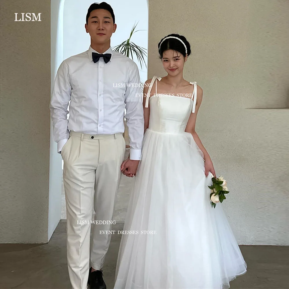 

LISM Simple Korea A-Line Wedding Dresses Photo Shoot Adjustable Straps Corset Back Satin And Tulle Bridal Gowns Vestido De Novia