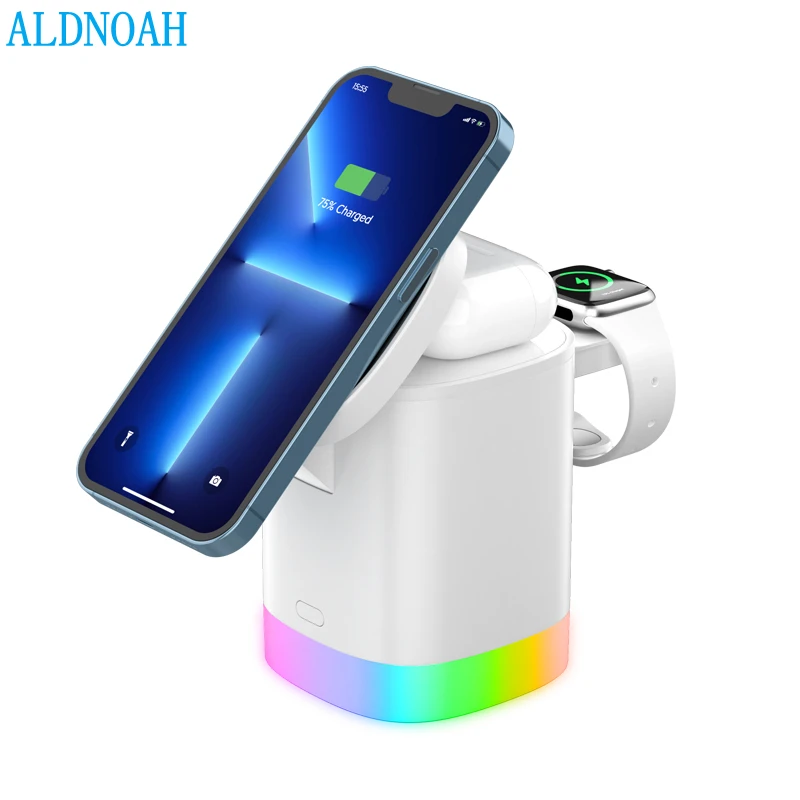 

15W 4 in 1 Magnetic Wireless Charger With RGB Light for iPhone 12 13 14 Pro AirPods Pro iWatch 8 7 6 Integrate Wireless Charging