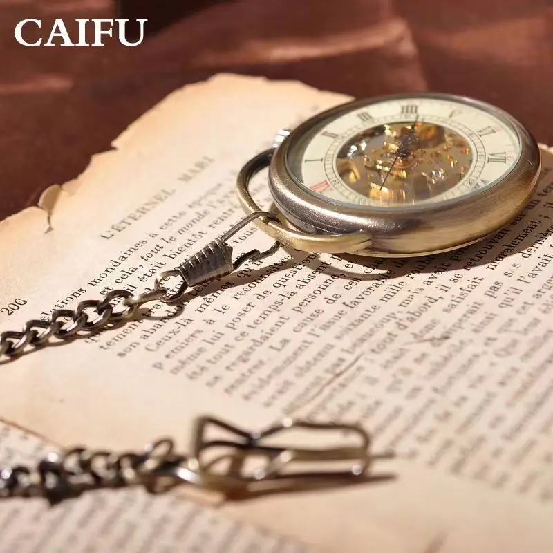 Pocket watch men's large dial flapless skeleton roman mechanical pocket watch classic vintage spring men's and women's pocket po