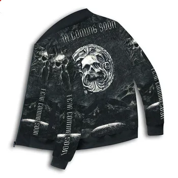 Jas 남성용 야구 칼라 집업 재킷, 스컬 프린트 코트, 아웃웨어, 용수철 가을 봄버, 에스닉 스타일, 신상 재킷