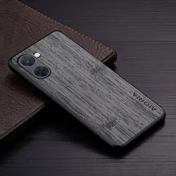 Custodia per telefono di lusso in pelle con pattern in legno di bamboo