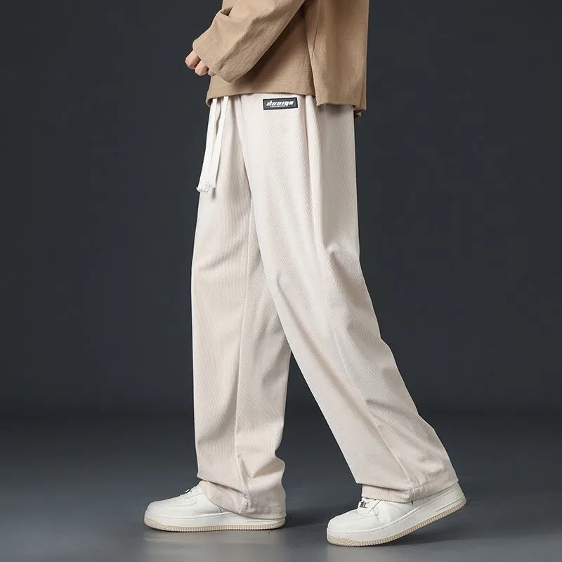 2023 New Spring and Autumn Luxury Corduroy Fashion Versatile Slim Wide Leg Solid Casual Loose Style Men's Straight Leg Pants