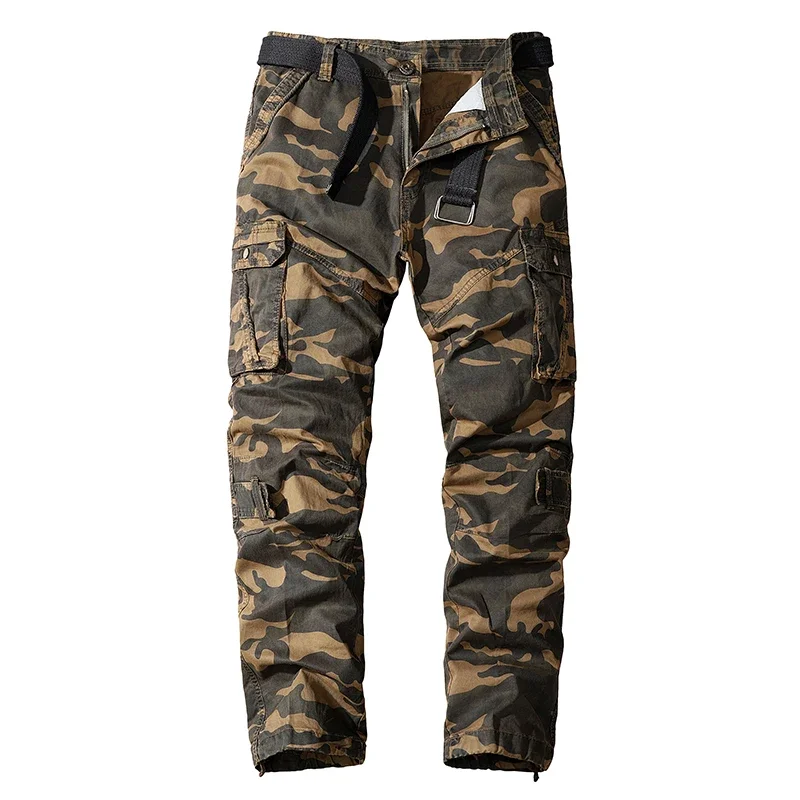 

Men's Camouflage Cargo Pants Regular Fit Cotton Tactical Pants Outdoor Multi Pockets Hiking Trousers Button Down Khaki Joggers