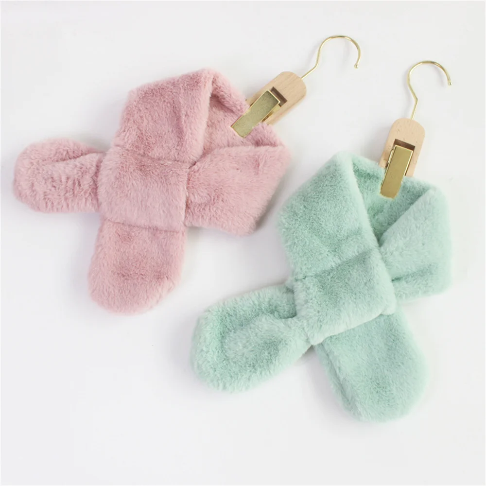 Cartoon Kids Plush Scarf Imitation Rabbit Fur Autumn Winter Boy Girl Warm Neck Cover Outdoor Windproof Children Neckerchief