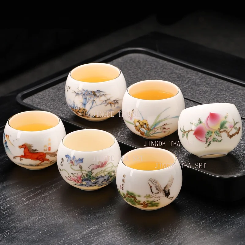 Small capacity ceramic sheep fat jade master tea cup high-end master level sticker special gift cup, Kung Fu tea cup