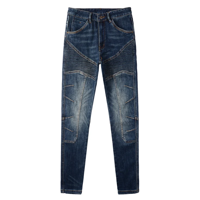 Streetwear Fashion Men Jeans Retro Blue Stretch Elastic Slim Fit Spliced Biker Jeans Men Patched Designer Hip Hop Pants Hombre