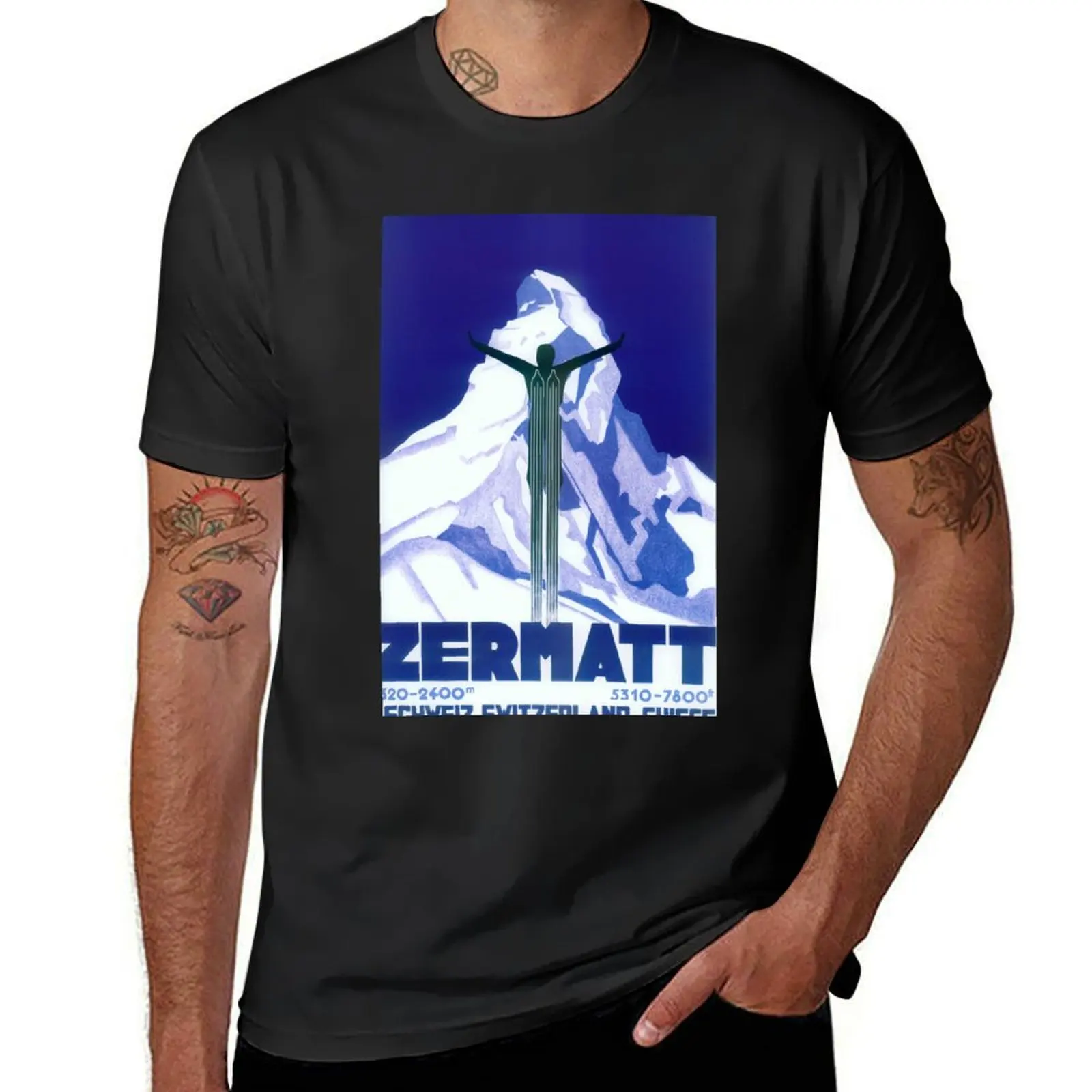 

Vintage Swiss Ski Poster T-Shirt quick-drying korean fashion animal prinfor boys tops workout shirts for men