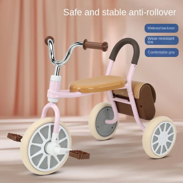 DokiToy Creative and Interesting Children's Tricycle Pedal 1-3-6 Years Old Baby Bicycle Retro Tricycle With Leather Bag Stroller 3