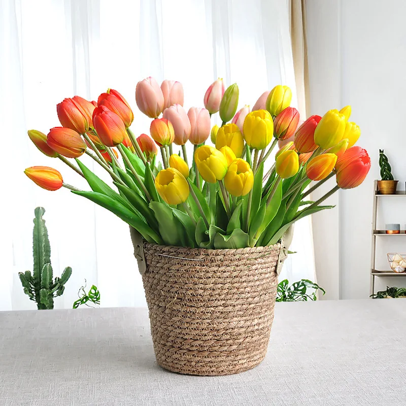 5pcs/bouquet Artificial Tulip Silicone Flowers Stems Real Feel PE