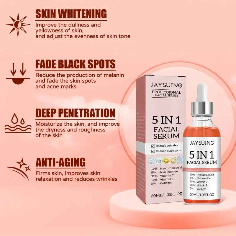 Hyaluronic Acid Wrinkle Remover Serum Niacinamide Whitening Moisturizing Fade Dark Spot Shrink Pores 5 In 1 Facial Care Serum 6