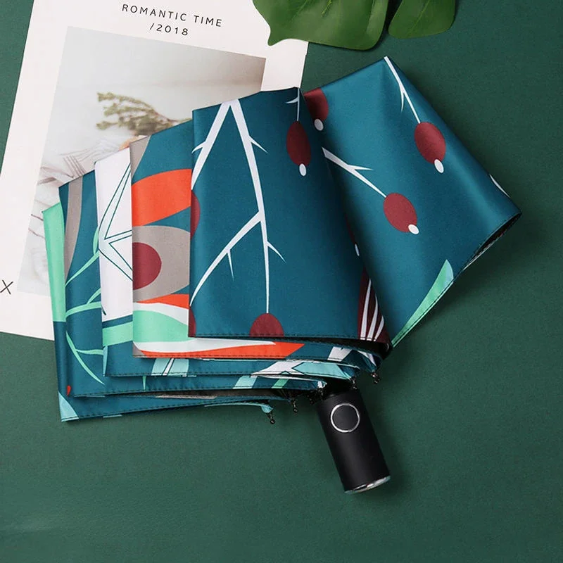 Creative Printing Automatic Opening and Closing UV Resistant Sun Umbrella Women