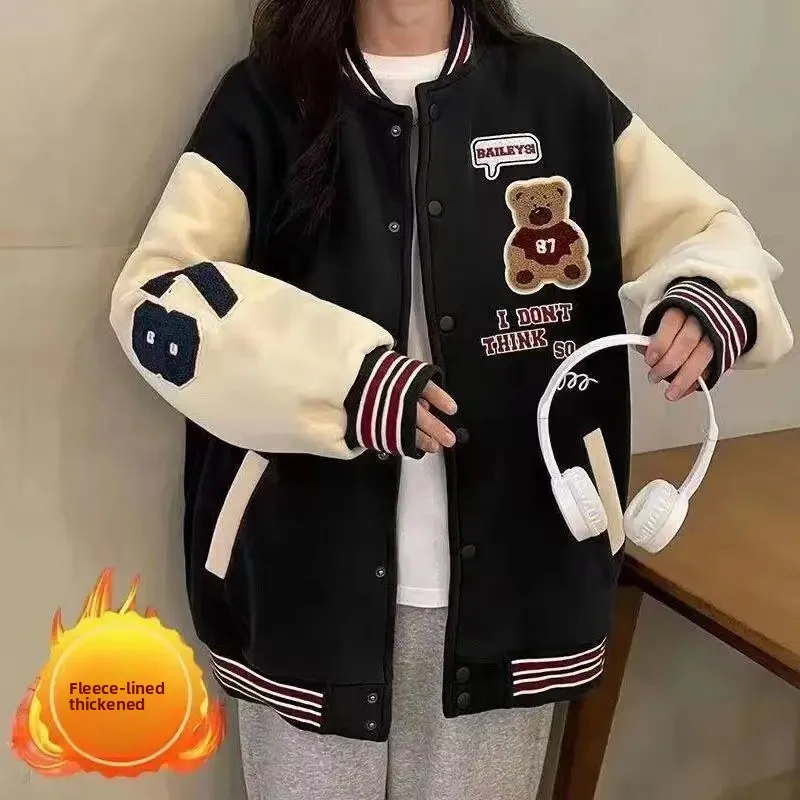 [Fleece-lined] bear coat Black