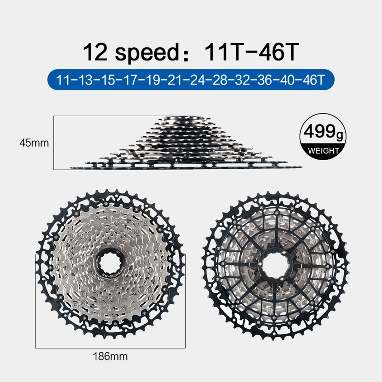 SUNSHINE MTB Kassette 8 9 10 11 12 Geschwindigkeit Mountainbike Freilauf Extra Licht 40 42 45 46T 48T 50T 52T für Shimano HG Kettenrad – Detail 24
