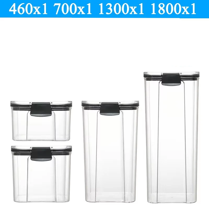 Stackable Transparent PET Plastic Food Storage Containers Set (460-1800ML, 2-4 Pieces) - Kitchen Dry Goods and Noodles Sealed Organizer