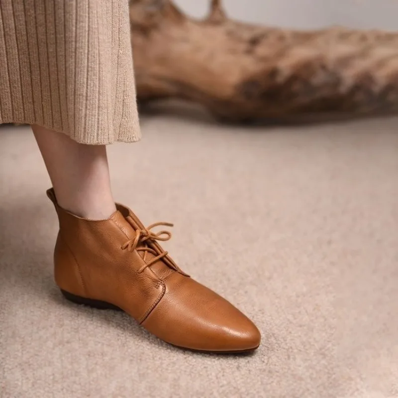 

Women's short boots 2023 new fashion British style thick-soled boots pointed toe nude boots brown thick-soled shoes women boots