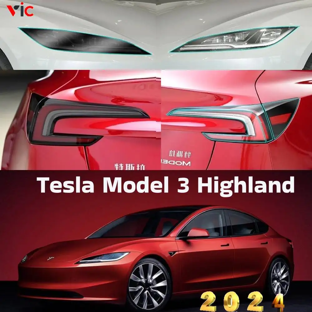 

For 2024 New Tesla Model 3 Highland TPU Blackened Headlight Taillight Protective Film Headlight Tail Lamp Color Changing Films