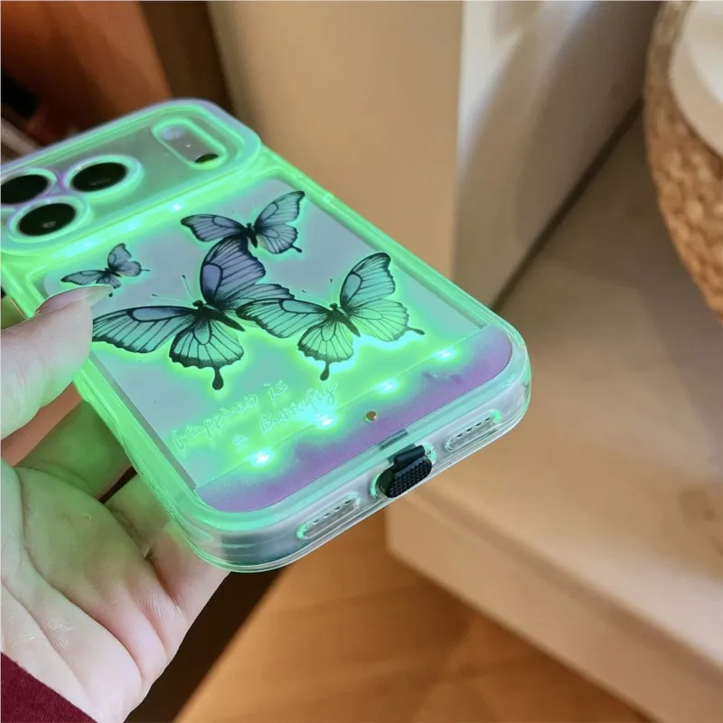 Luminous Purple Butterfly Pattern Phone Case with Light-Up Design