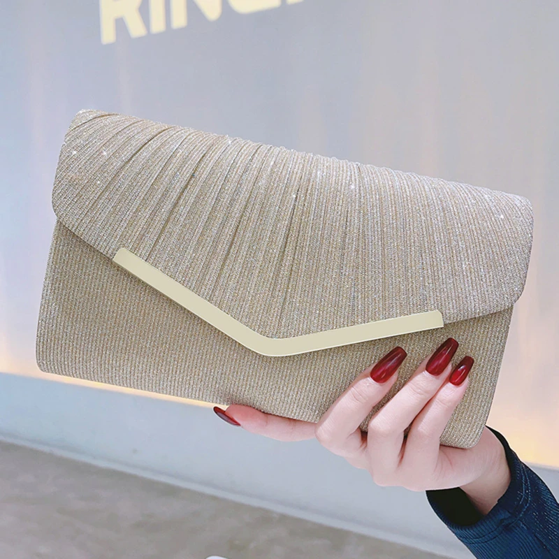 

Pleated Dinner Handbag Prom And Party Women's Fashion Shoulder Bag Women's Elegant Fashion Wallet Shiny Sequin Envelope Bag