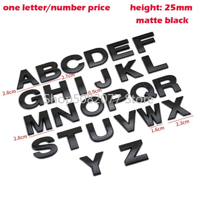 thumbnail image 1 of Emblema de metal para el maletero, guardabarros, placa de identificación, logotipo, bricolaje, 26 letras y 10 números, 25 mm y 30 mm, para todos los coches, 1 of 5