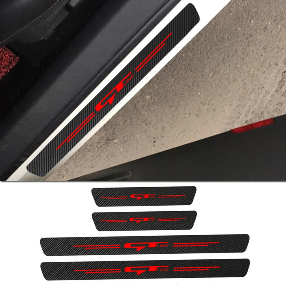 

4pcs Red GT Line Car Door Plate Scuff Sill Protector Film CoverSticker Decal Anti-Scratch for GT Line
