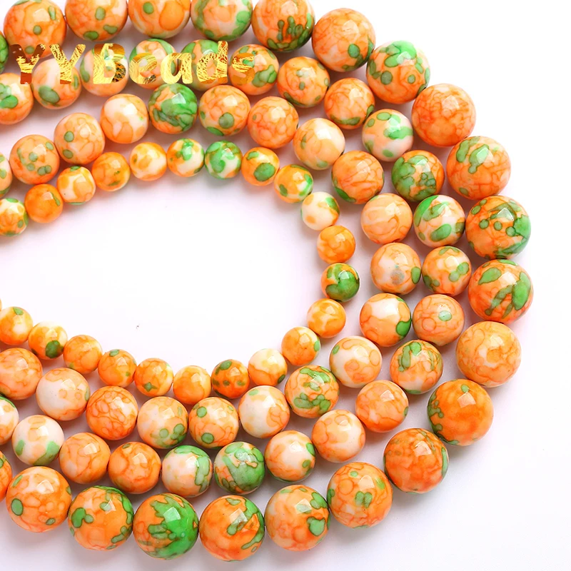 

Natural Orange Rain Flower Jasper Beads For Jewelry Making Round Energy Stone Beads Diy Bracelets Accessories 4 6 8 10 12mm 15"