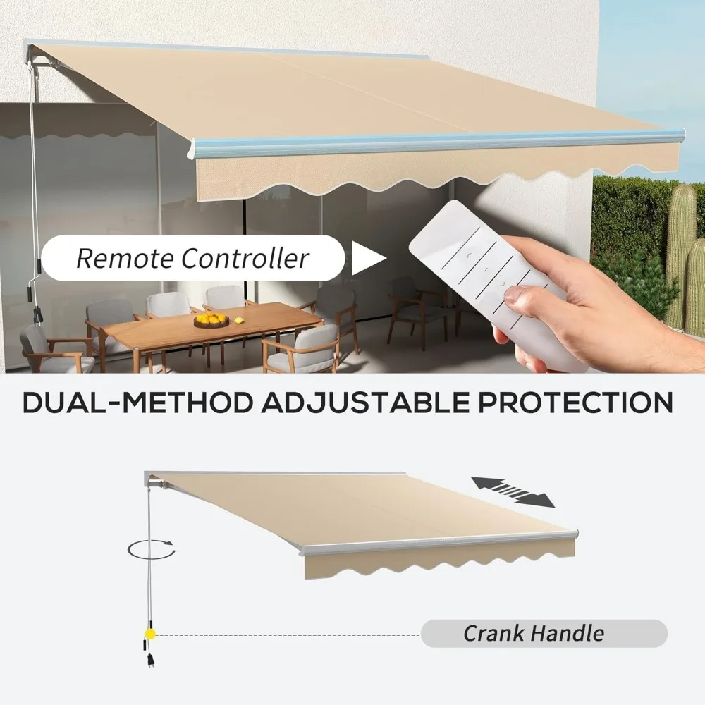 13' x 10' Electric Awning with LED Lights Retractable UV40+ Sun Shade Shelter with Remote Controller and Crank Handle