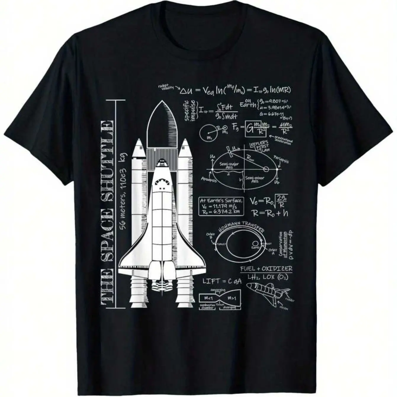 Space Shuttle STS Rocket Science T-Shirt für Jungen und Mädchen – schwarzes, lässiges T-Shirt aus Mischgewebe mit pädagogischem Weltraum-Motiv und kurzen Ärmeln