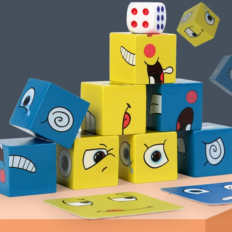 Cube Face Changing Building Blocks Board Game Wood Puzzle Montessori Expression Wooden Blocos for Children Versus Table Game building blocks wooden puzzle toys wooden toys wooden blocks