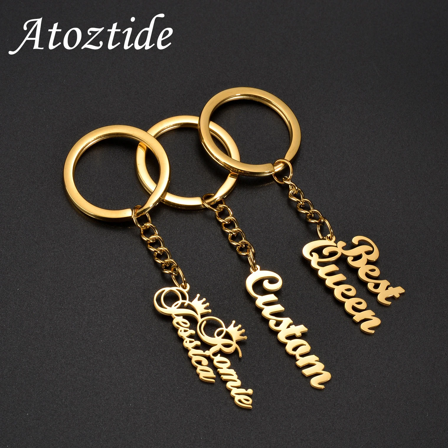 

Atoztide Personalizd Custom Name Keychain Pendant Stainless Steel Heart Star Key Ring Nameplate For Women Men Jewelry Charm Gift