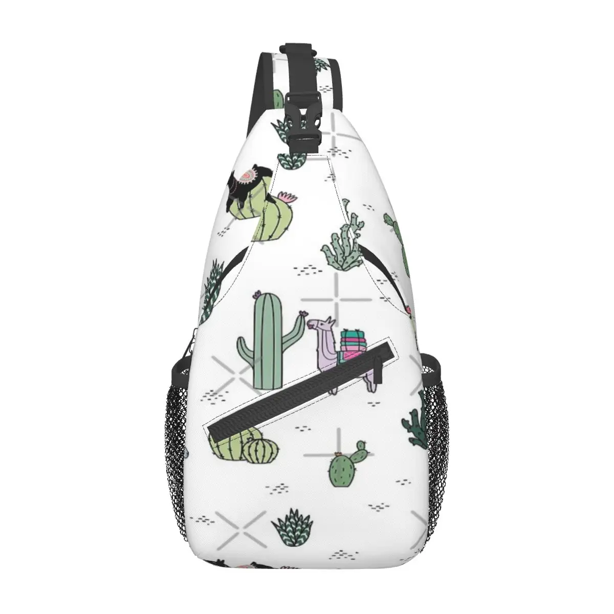 

Cacti Llamas Chest Bag Trendy With Zipper Mesh Bag Daily Cross chest bag Customizable