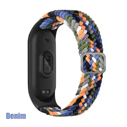 Elastic Adjustable Nylon Braided Bracelet Strap in Vibrant Colors - Mi band 3 4 (Denim)