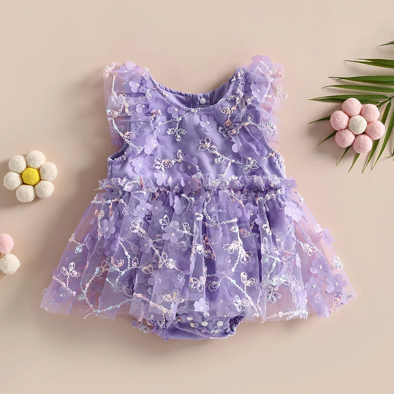 

Lovely Infant Baby Girls Romper 3D Embroidered Flower Sleeveless Mesh Short Jumpsuits Summer Cute Bodysuits Tops For 0-24Months