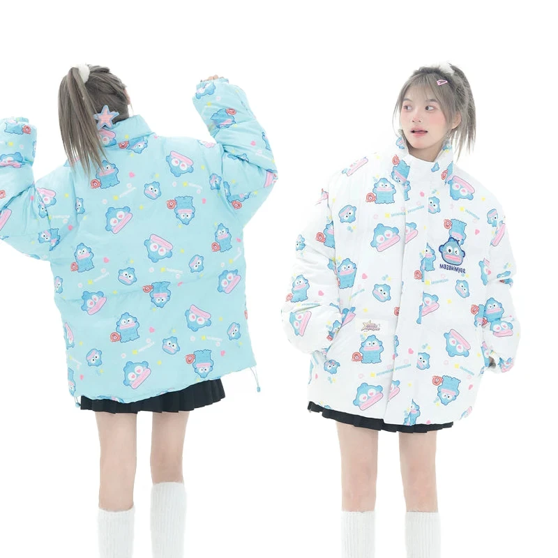 

Kawaii Hangyodon Cotton Clothes Anime Sanrio Cute Girl Loose Printing Stand Collar Keep Warm Bread Service Sweet Style Coat New