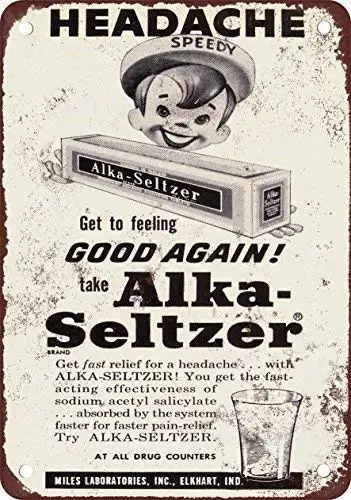 

Art Wall Decor Aluminum Sign 12x8Inch,1955 Alka Seltzer,Tin Wall Signs Retro Iron Painting Vintage Metal Plaque Hanging Sign for