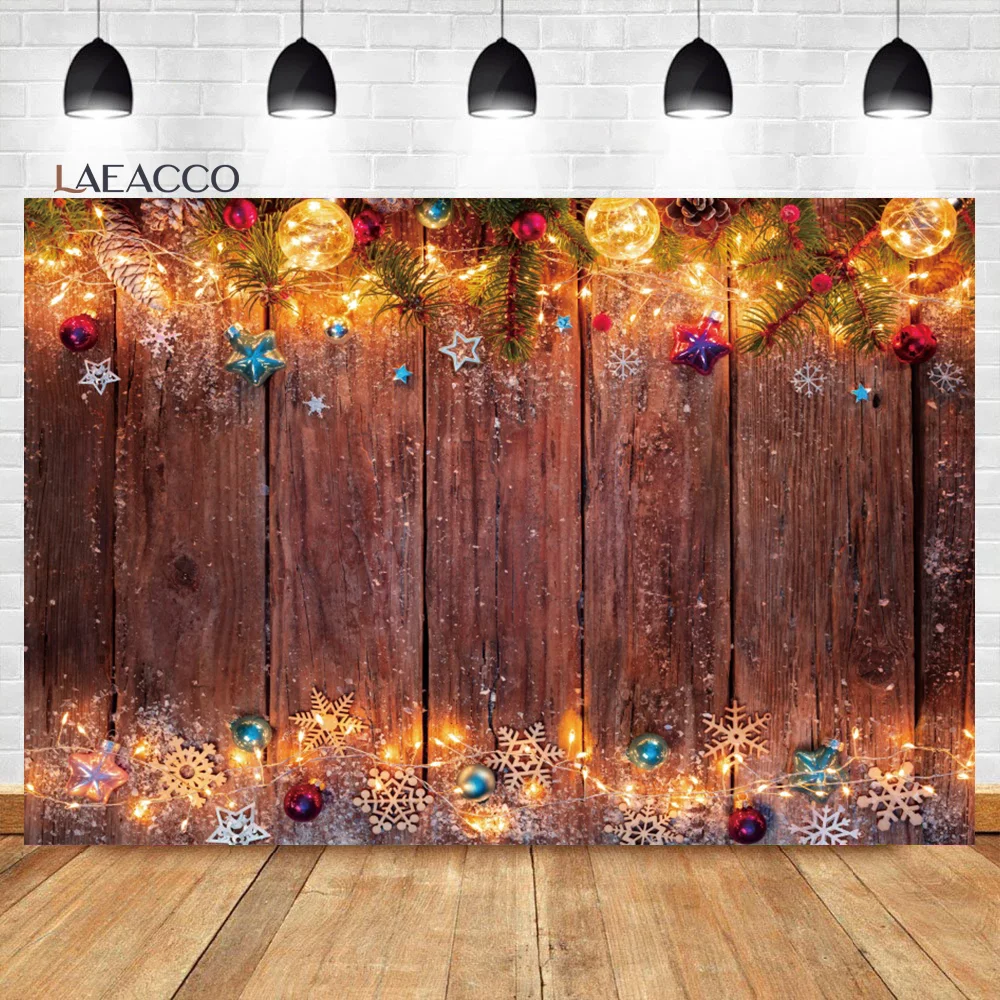 

Laeacco Rustic Wood Christmas Photography Background Snowflake Gold Glitter Winter New Year Eve Party Decor Portrait Backdrop