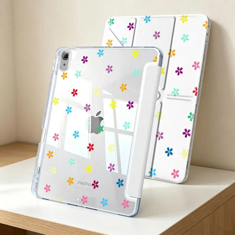 Rainbow Flower Tablet Case with Pen Slot - Vibrant Protective Cover