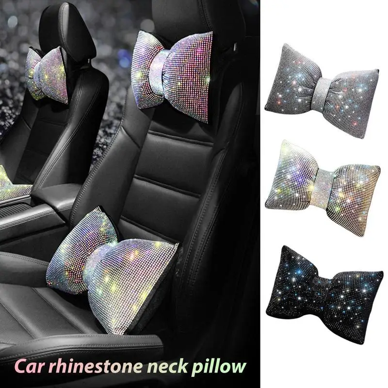 

Top Quality Car Headrest Pillow Support Universal Adjustable Sparkling Glow Bowknot Neck Rest car Interior Accessories for Girl